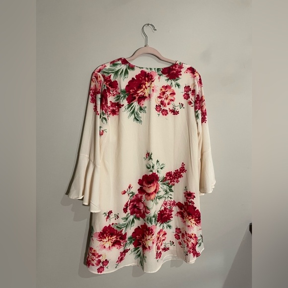 Umgee White Floral Mini Dress with Bell Sleeveses - Picture 4 of 5